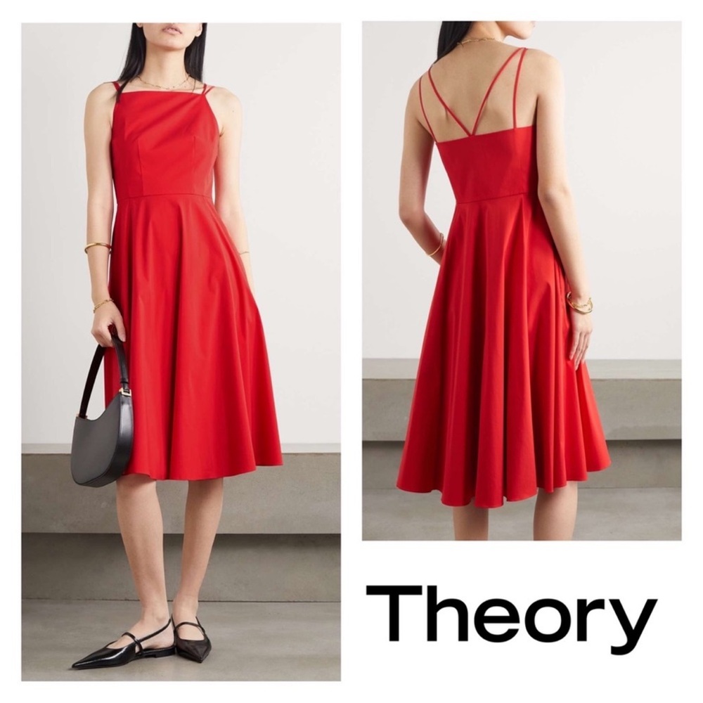 New! THEORY Double Spaghetti Strap Fit & Flare Midi Dress
